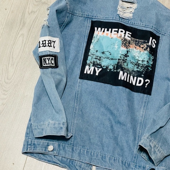 Aieryiyi Distressee Denim Jacket with Patches - Picture 8 of 8